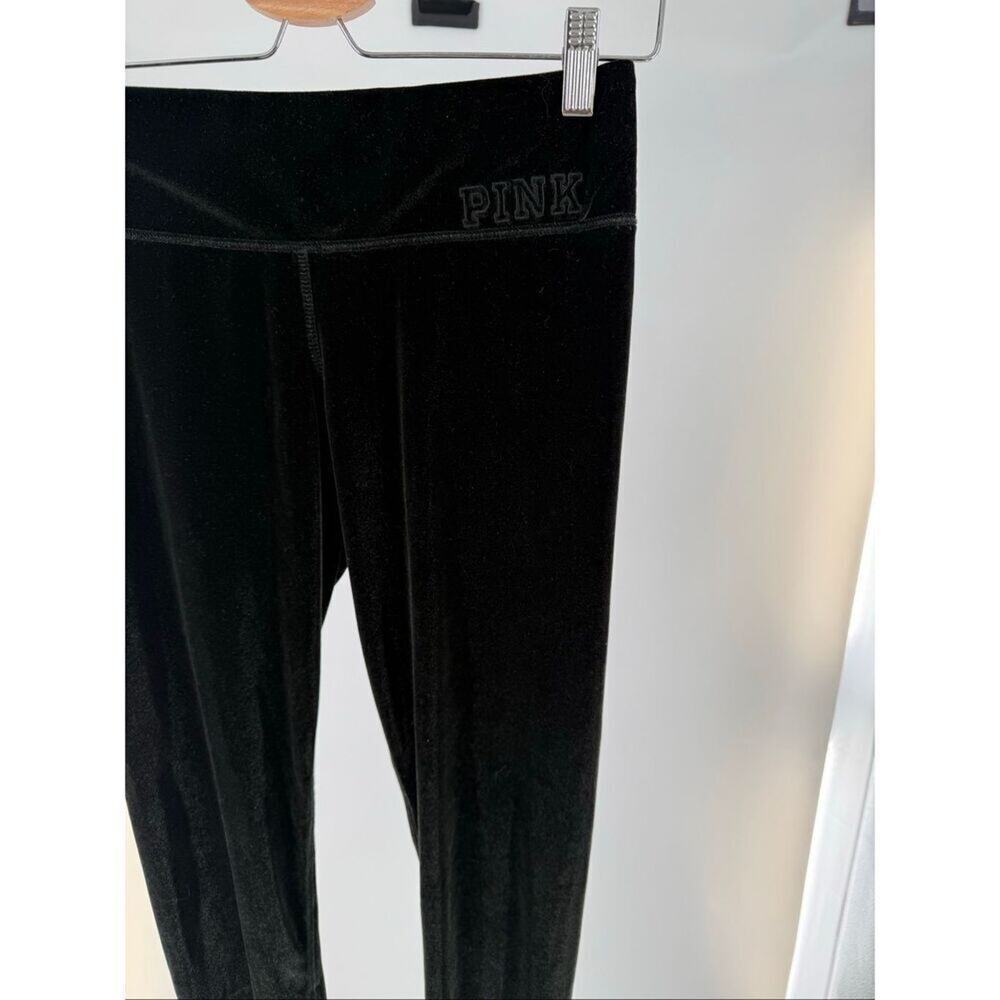 Victoria's Secret PINK Deep Green Velvet Leggings Embroidered Logo Size Medium - Picture 2 of 5